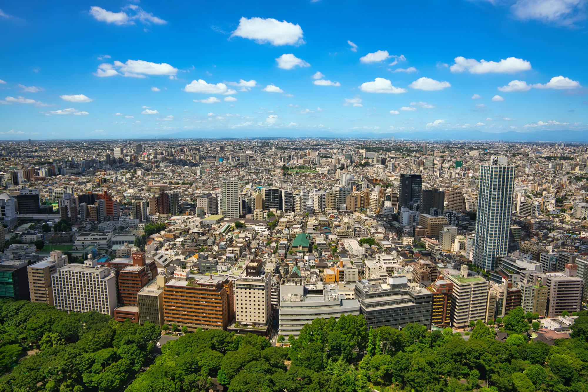 東京都心の上空からの眺め。日本市場を象徴する都市風景